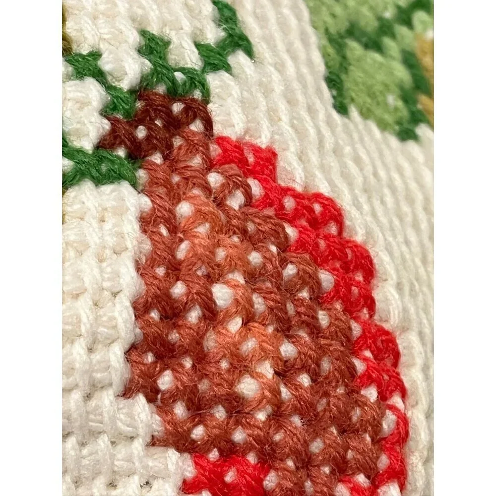 Handmade Floral Blanket Crochet Needlepoint Cross Stitch Afghan‎ Cottagecore 70s